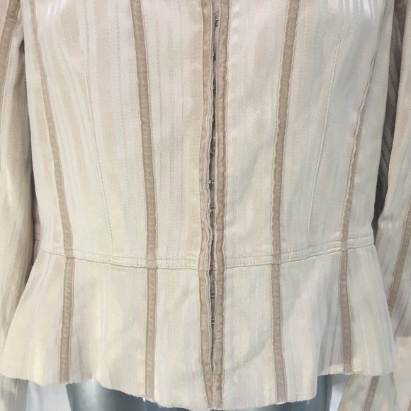 Le Chateau Jacket Fitted Suit Blazer Women's Size Med Beige Stripe Hook & Eye - Picture 4 of 14